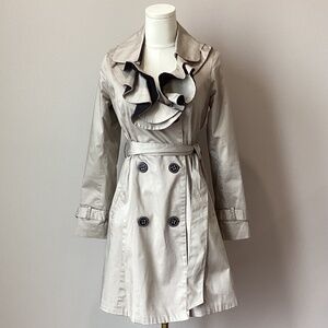 Ben de Lisi Belted Mini Trench with Ruffle Collar - UK Size 12P